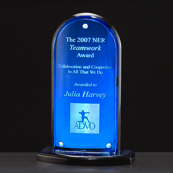 Arch Series Acrylic Award Featuring a Blue Mirror Upright