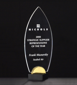 Flame Acrylic Award on Black and Gold Metal Base.