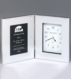 Polished Silver Aluminum Clock with Large Engraving Plate