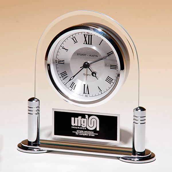 Glass Clock with Silver Accents 1 Glass Clock with Silver Accents