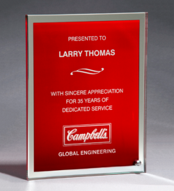 Glass Plaque with Red Center and Mirror Border