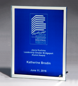 Glass Plaque with Blue Center and Mirror Border