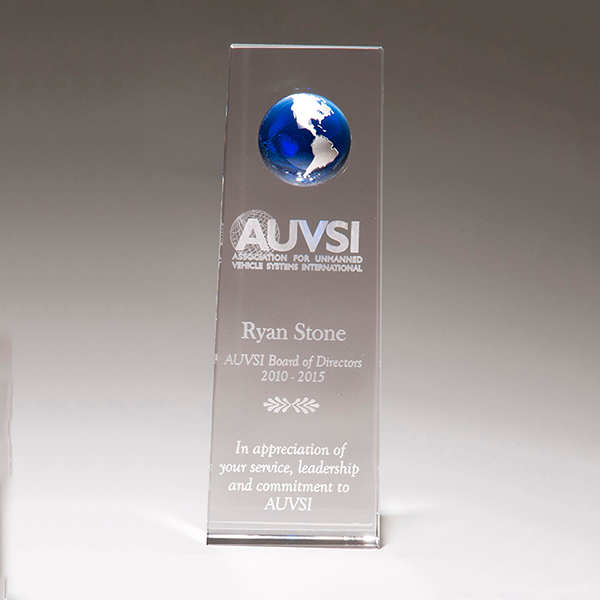 Crystal Trophy with Blue Globe 1 Crystal Trophy with Blue Globe