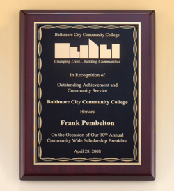 Rosewood Piano Finish Plaque with Brass Plate