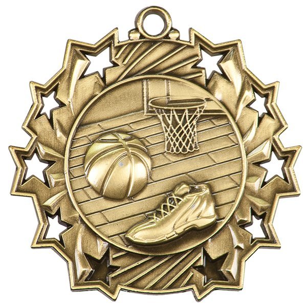 2 1/4 inch Basketball Ten Star Medal