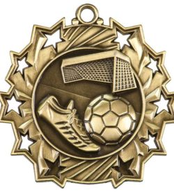 2 1/4 inch Soccer Ten Star Medal