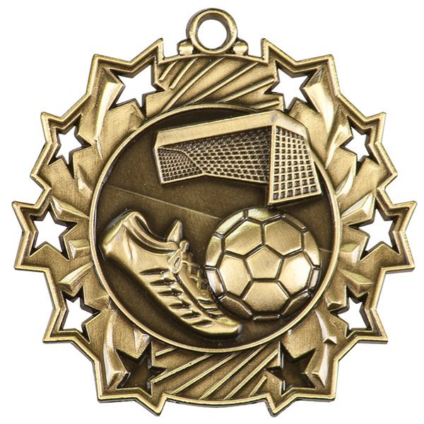 2 1/4 inch Soccer Ten Star Medal