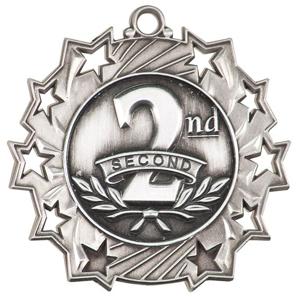 2 1/4 inch Silver 2nd Place Ten Star Medal