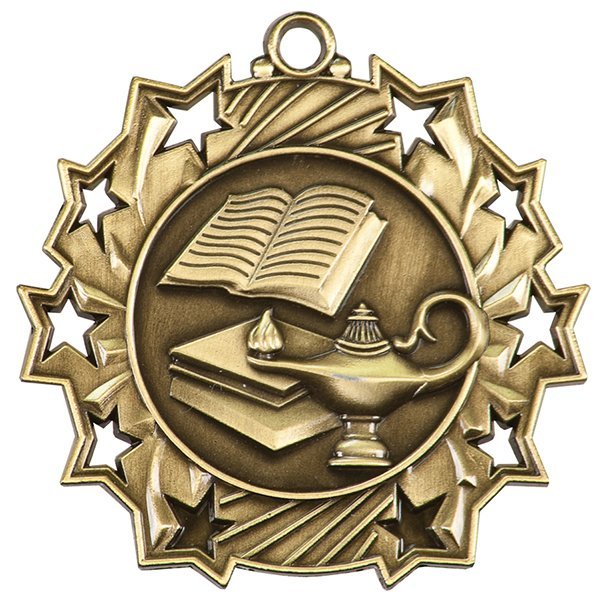 2 1/4 inch Lamp of Knowledge Ten Star Medal