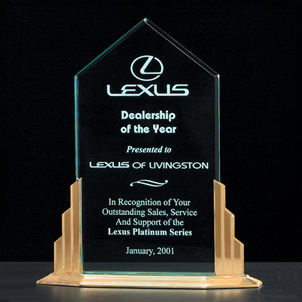 Peak Acrylic Award on a Gold Tone Finish Aluminum Base 1 Peak Acrylic Award on a Gold Tone Finish Aluminum Base