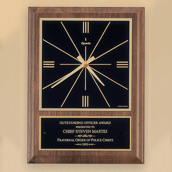 American Walnut Vertical Wall Clock with Square Face.