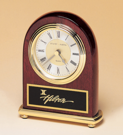 Rosewood Piano Finish Desk Clock on a Brass Base