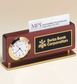 Rosewood Piano Finish Clock With Business Card Holder