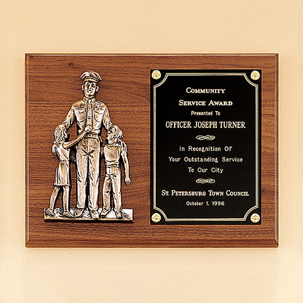 Police Award Casting on Walnut Plaque 1 Police Award Casting on Walnut Plaque