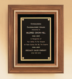 American Walnut Framed Plaque with Gold Trim