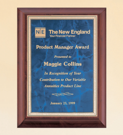 Cherry Finish Wood Plaque with Sapphire Marble Plate