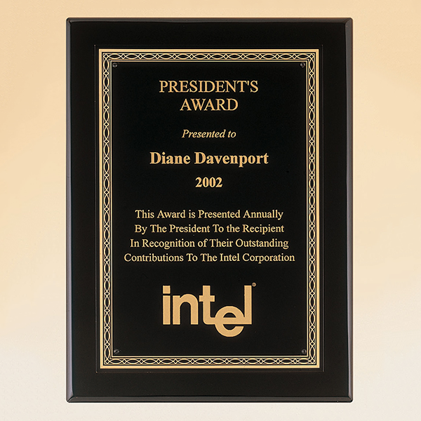 Black Piano Finish Plaque with Brass Plate 1 Black Piano Finish Plaque with Brass Plate