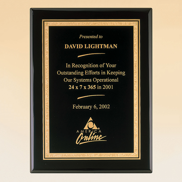 Black Piano Finish Plaque with Brass Plate 1 Black Piano Finish Plaque with Brass Plate