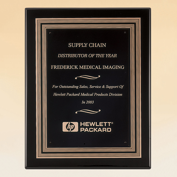 Black Piano Finish Plaque with Gold and Black Embossed Frame 1 Black Piano Finish Plaque with Gold and Black Embossed Frame