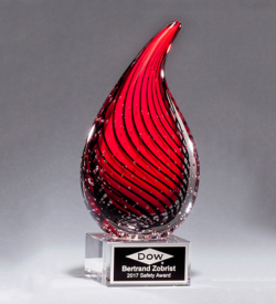 Droplet-Shaped Art Glass Award on Clear Glass Base