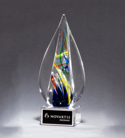 Flame-Shaped Art Glass Award on Clear Glass Base