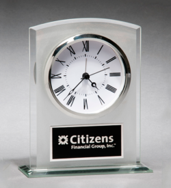 Glass clock with frosted top polished edges and base