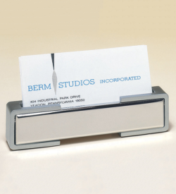 Polished silver business card holder with matte silver accents