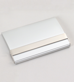 Matte Silver business card case with polished silver accent