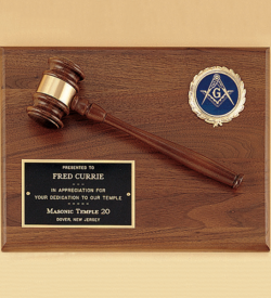 Gavel plaque with activity casting and solid brass engraving plate